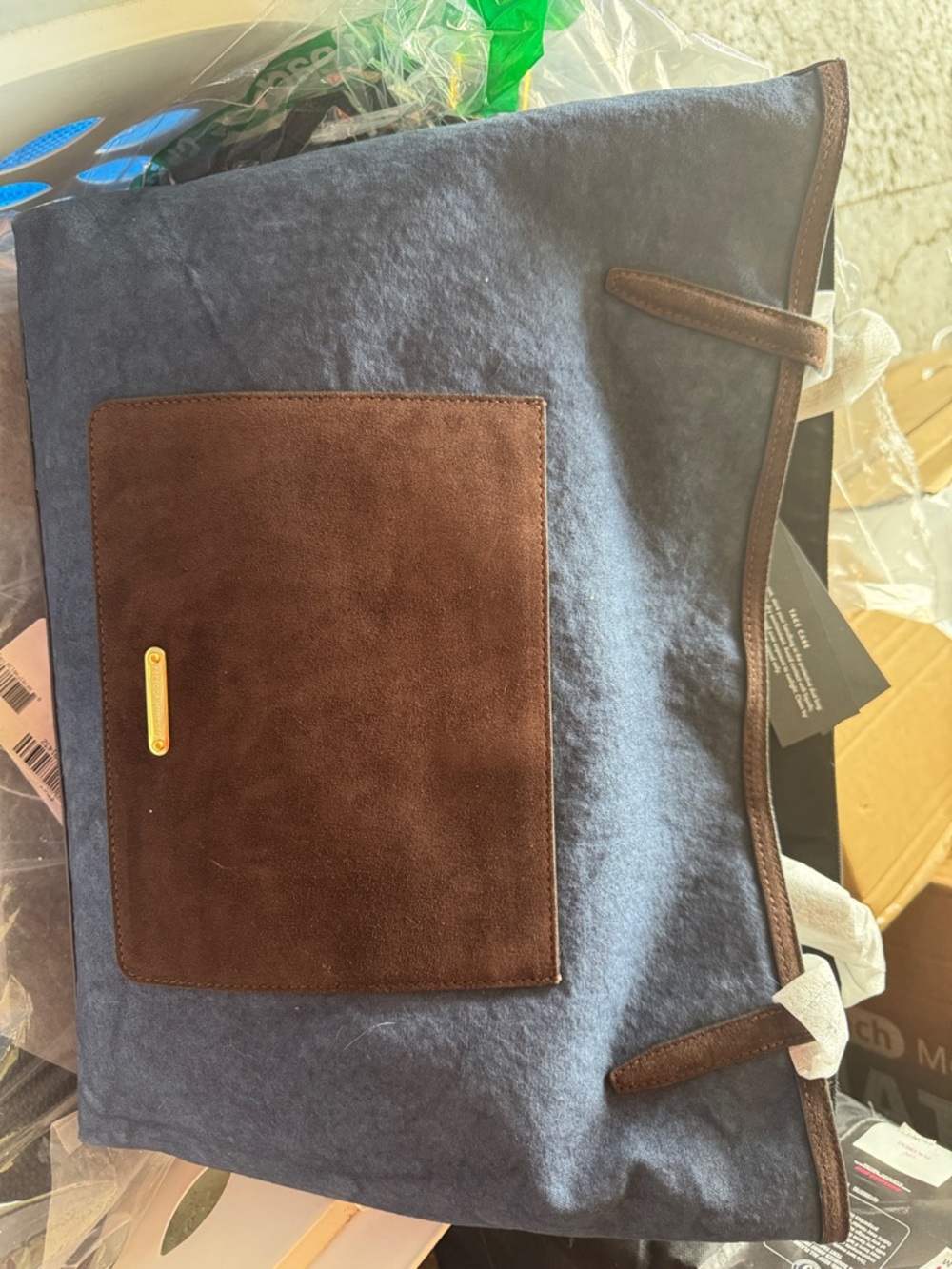 Blue Denim and Brown Suede Darren Tote Bag